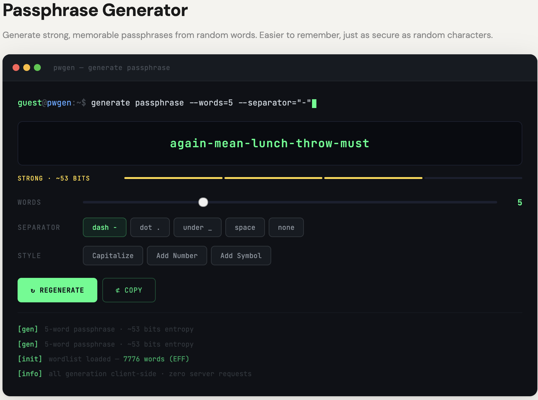View of Passphrase Generator — Create Strong Memorable Passphrases Online
